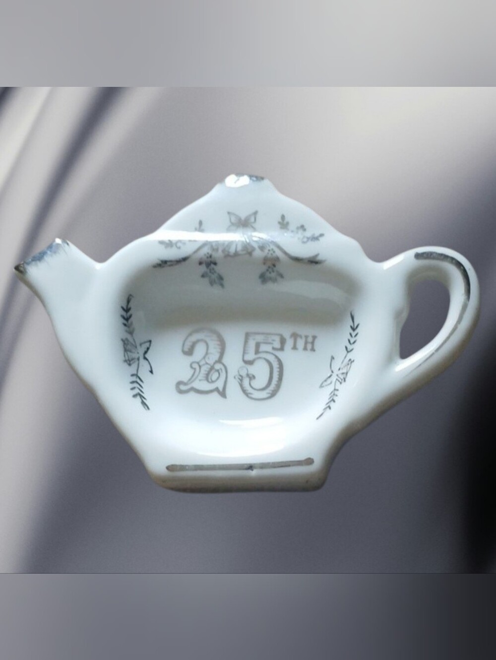 Mini Tea Pot 25th Annivesary Tea Bag Holder | Spoon Rest